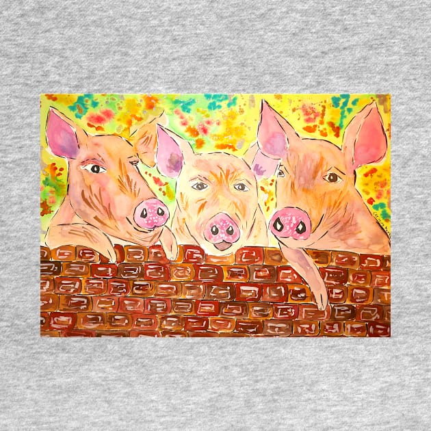 Three Little Piggys gossiping over the wall by Casimirasquirkyart